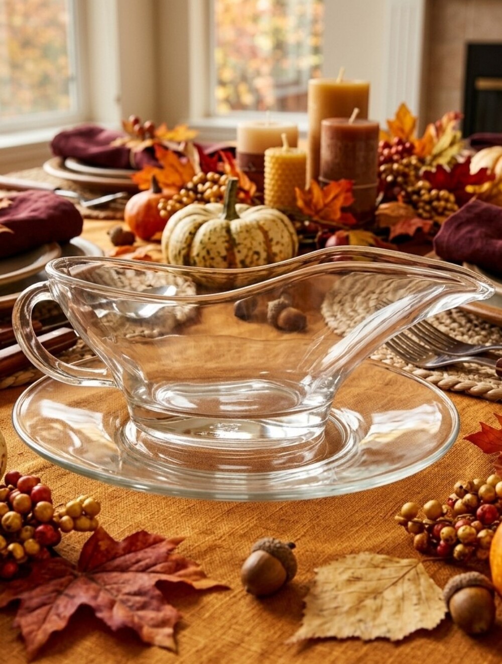 Anchor Hocking Clear Glass 10oz Gravy Boat & Plate Set - Like New in Box